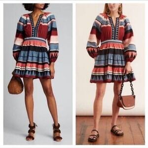 Ulla Johnson Mika striped mini dress size 4 boho cotton poplin resort folk